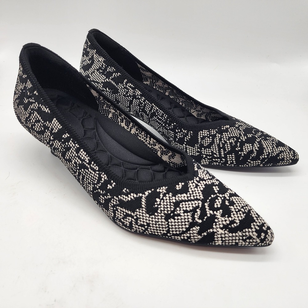 VIVAIA Scarlett Pointed-Toe Kitten Heels Women's 41 9.5 Black White Floral Knit